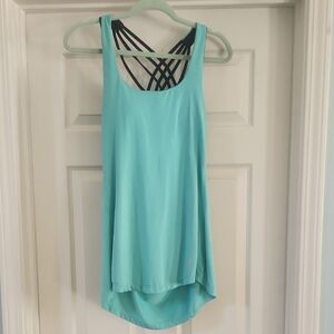 Blue Asymmetrical Backless Sleeveless Athletic Tank Top